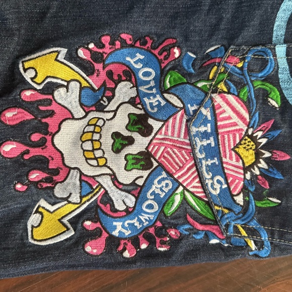 Ed Hardy Relaxed Fit Jeans - Black with Multicolor Design - Picture 2 of 5